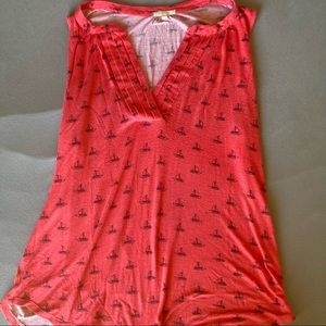 Pleione soft orange tank with blue sail boats